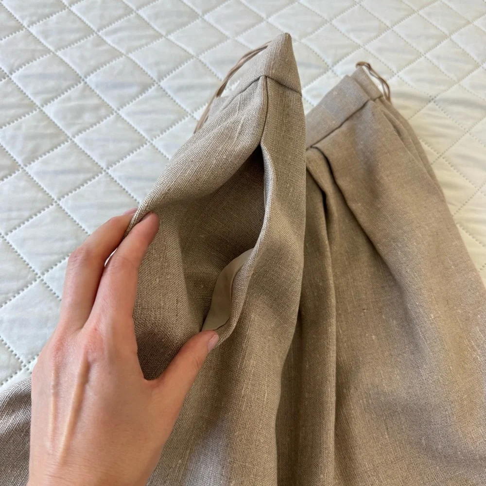 Oscar de la Renta Beige Midi Skirt - Elegant A-Line with Scalloped Hem - Picture 11 of 14